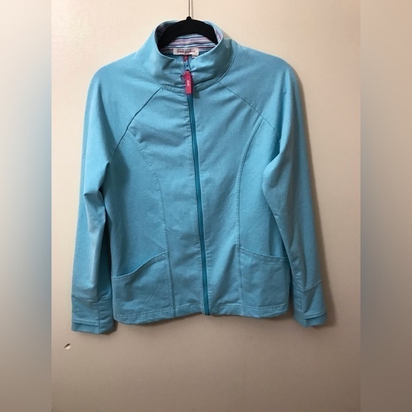 FRESH Produce Women Zip Up Mock Neck Lightweight Light Blue Sweater Jacket Large - Picture 2 of 15